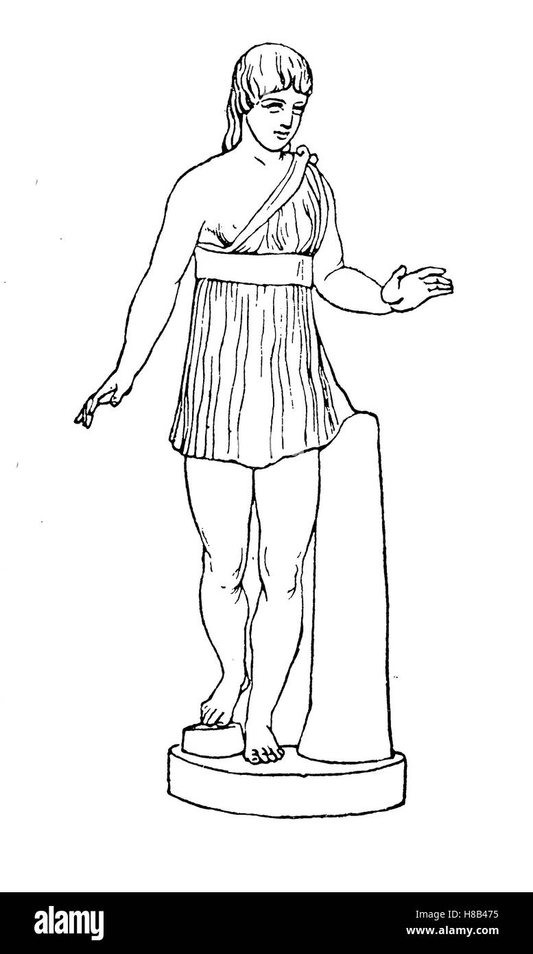 Fille Spartiate avec semi-ouvert, court chiton, Sparte, la Grèce, l'histoire de la mode, des costumes story Banque D'Images