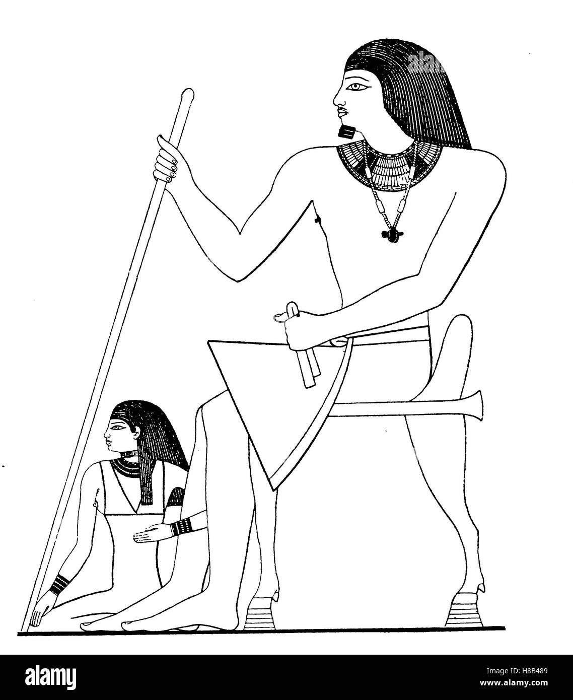 L'UNAS, King, 5 dynastie, l'Egypte, avec l'épouse. Costume de la période la plus ancienne de l'empire de Memphis, l'histoire de la mode, des costumes story Banque D'Images