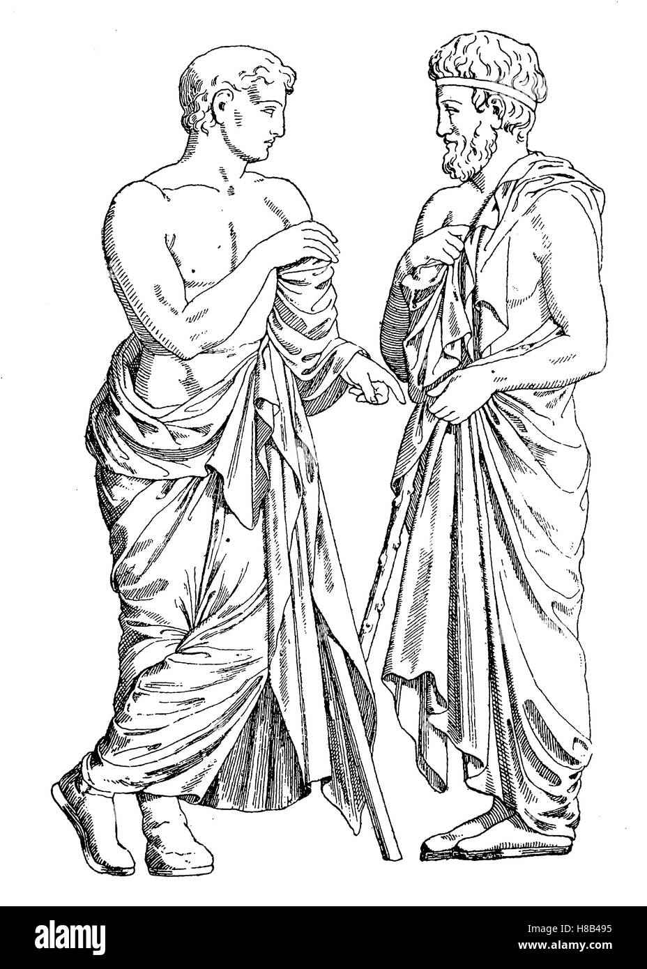 Les hommes grecs vêtu de l'Himation, Athéniens à partir de la frise du Parthénon, histoire de la mode, des costumes story Banque D'Images