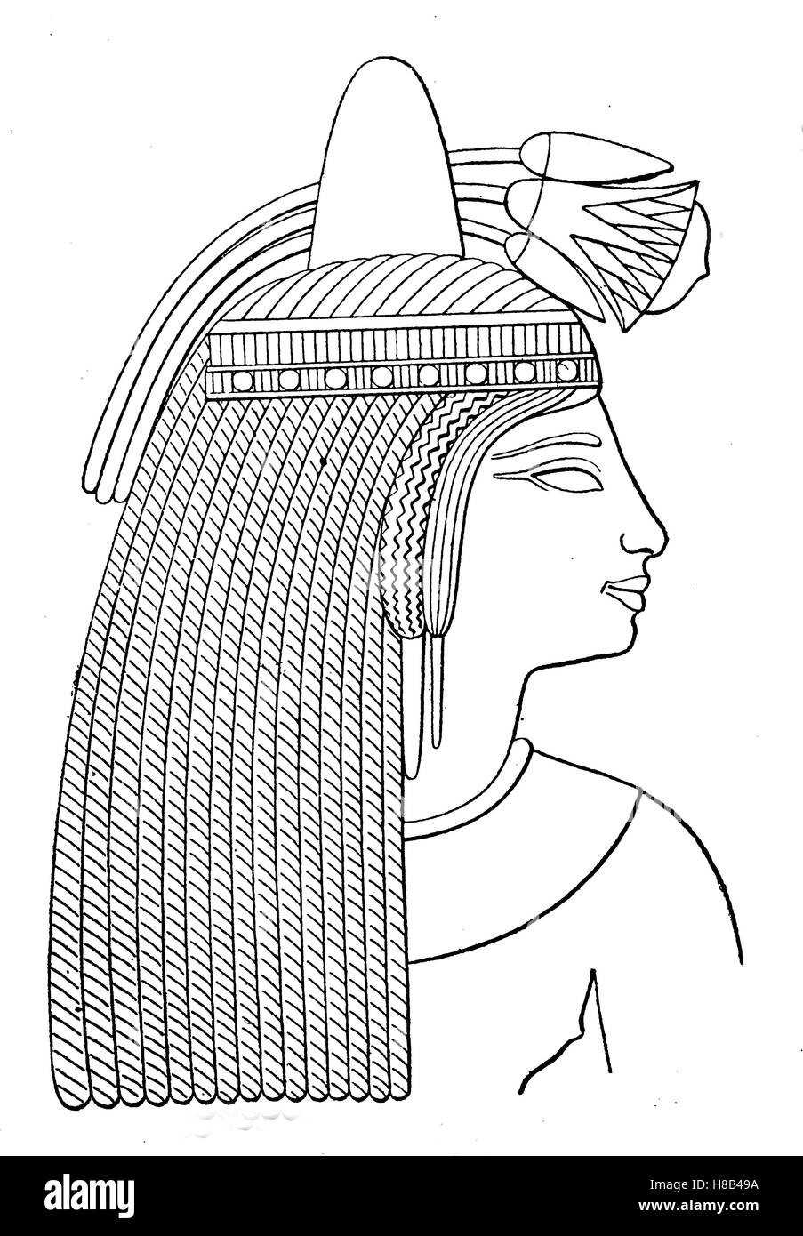 L'Egypte ancienne, Lady tête avec des fleurs de lotus, 19e dynastie, Thèbes, histoire de la mode, des costumes story Banque D'Images