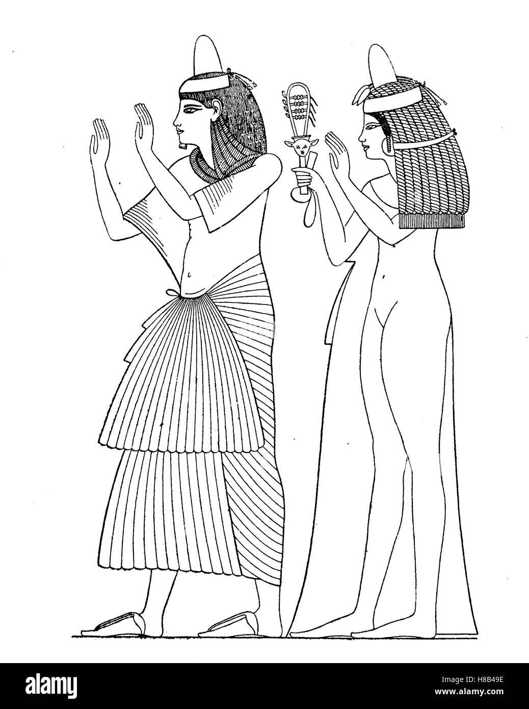 L'Egypte ancienne, prêtre et prêtresse d'Ammon, 18e dynastie, Thèbes, histoire de la mode, des costumes story Banque D'Images