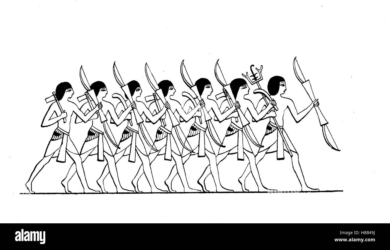 L'Egypte ancienne, les troupes égyptiennes de l'époque de l'Ramessides, Thèbes, histoire de la mode, des costumes story Banque D'Images