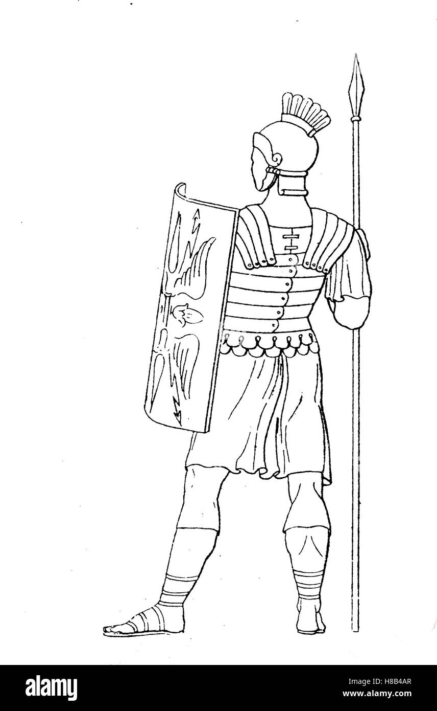Soldat romain avec des rails armor, par derrière, l'histoire de la mode, des costumes story Banque D'Images