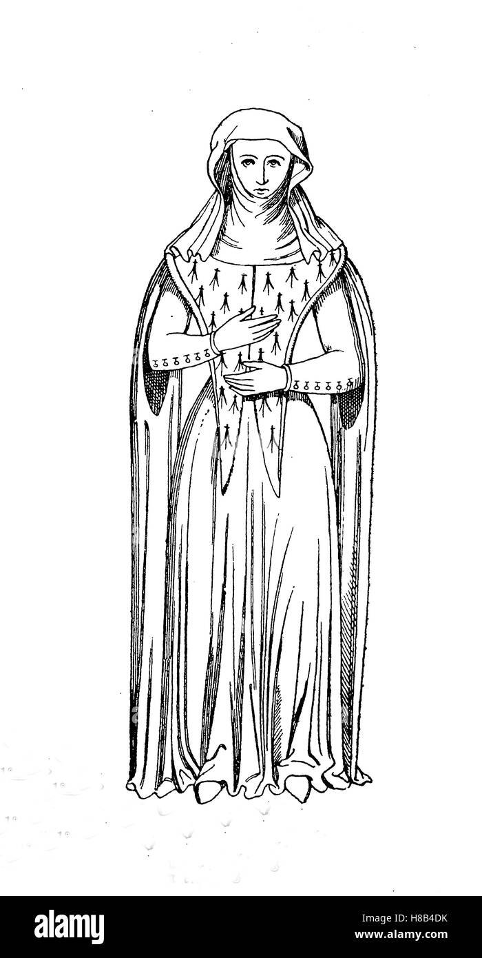 Noble dame française dans l'année 1350, histoire de la mode, des costumes story Banque D'Images