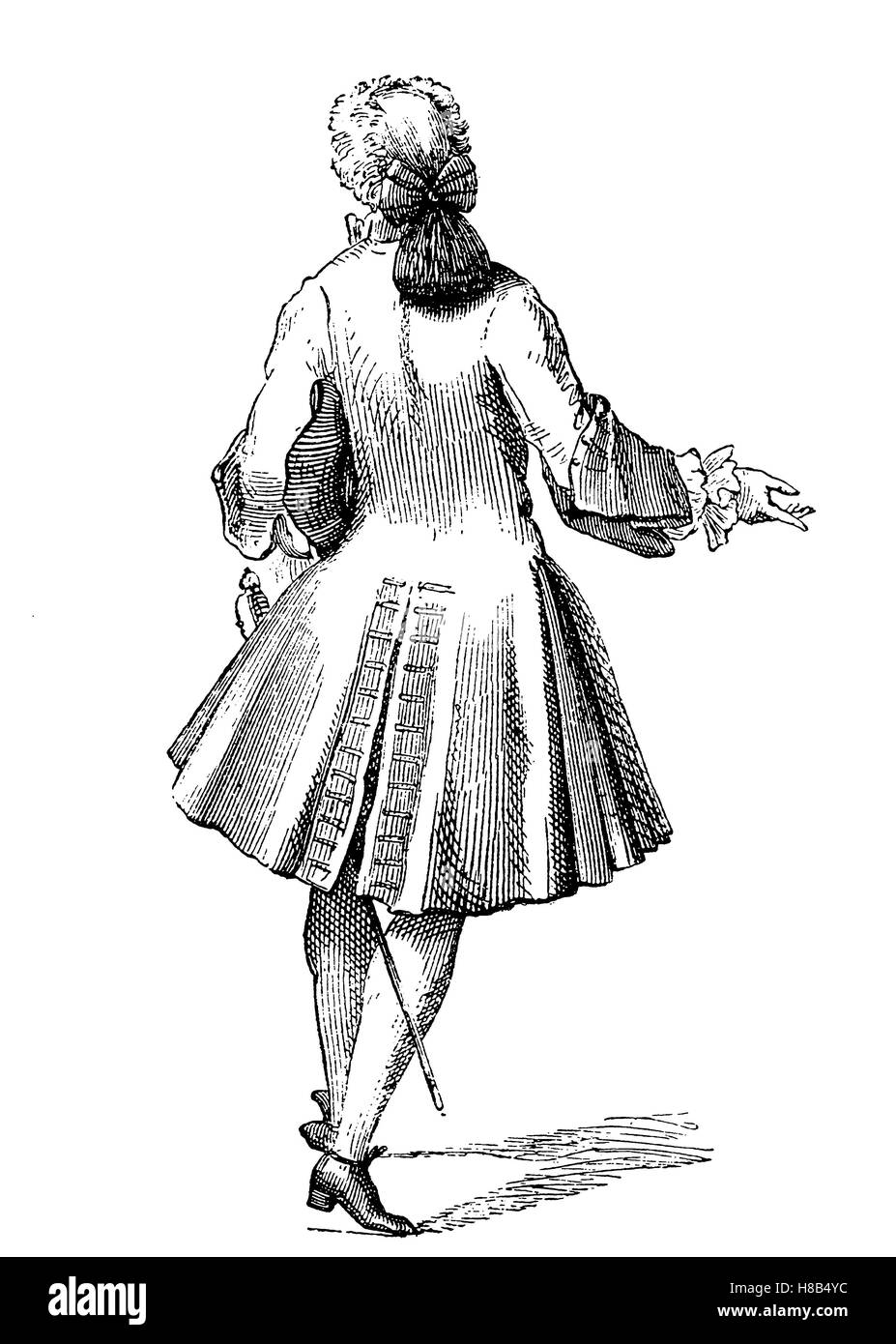 Perruque avec cheveux sac, la mode pour homme en 1729, la France, l'histoire de la mode, des costumes story Banque D'Images