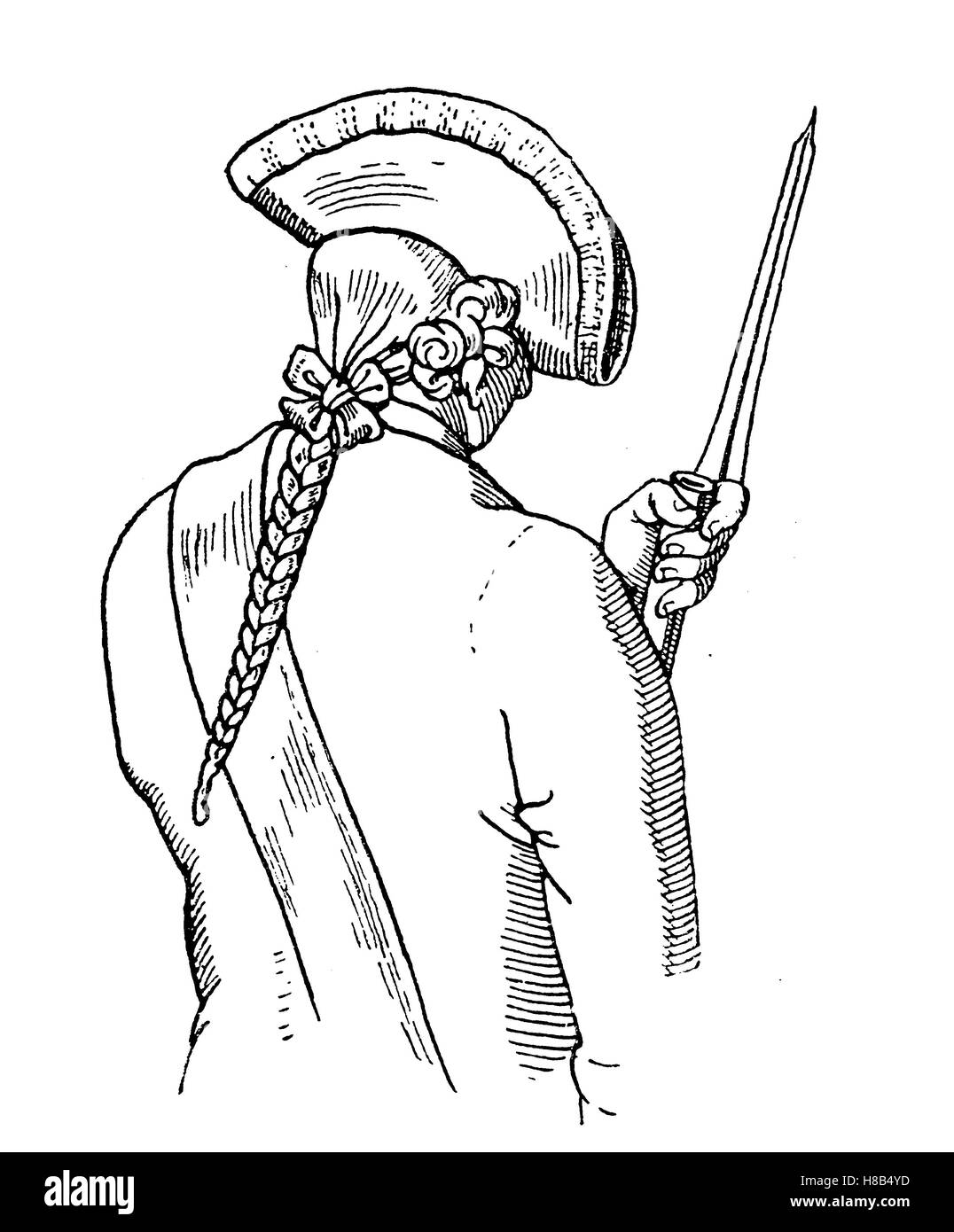 Soldat avec tresse coiffure, 18. siècle, la France, l'histoire de la mode, des costumes story Banque D'Images