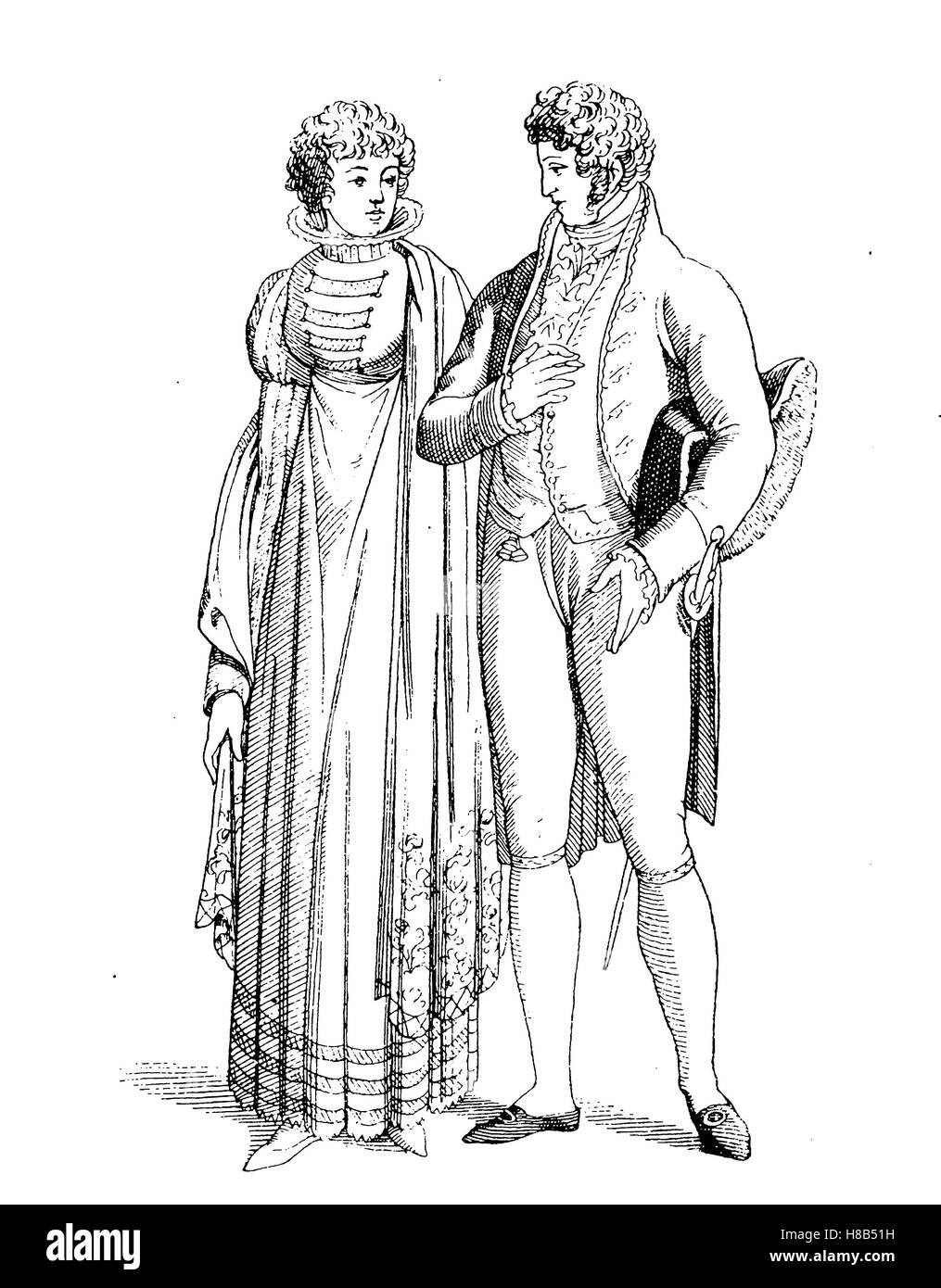 L'homme et dame, robe de cour de 1810, la France, l'histoire de la mode, des costumes story Banque D'Images