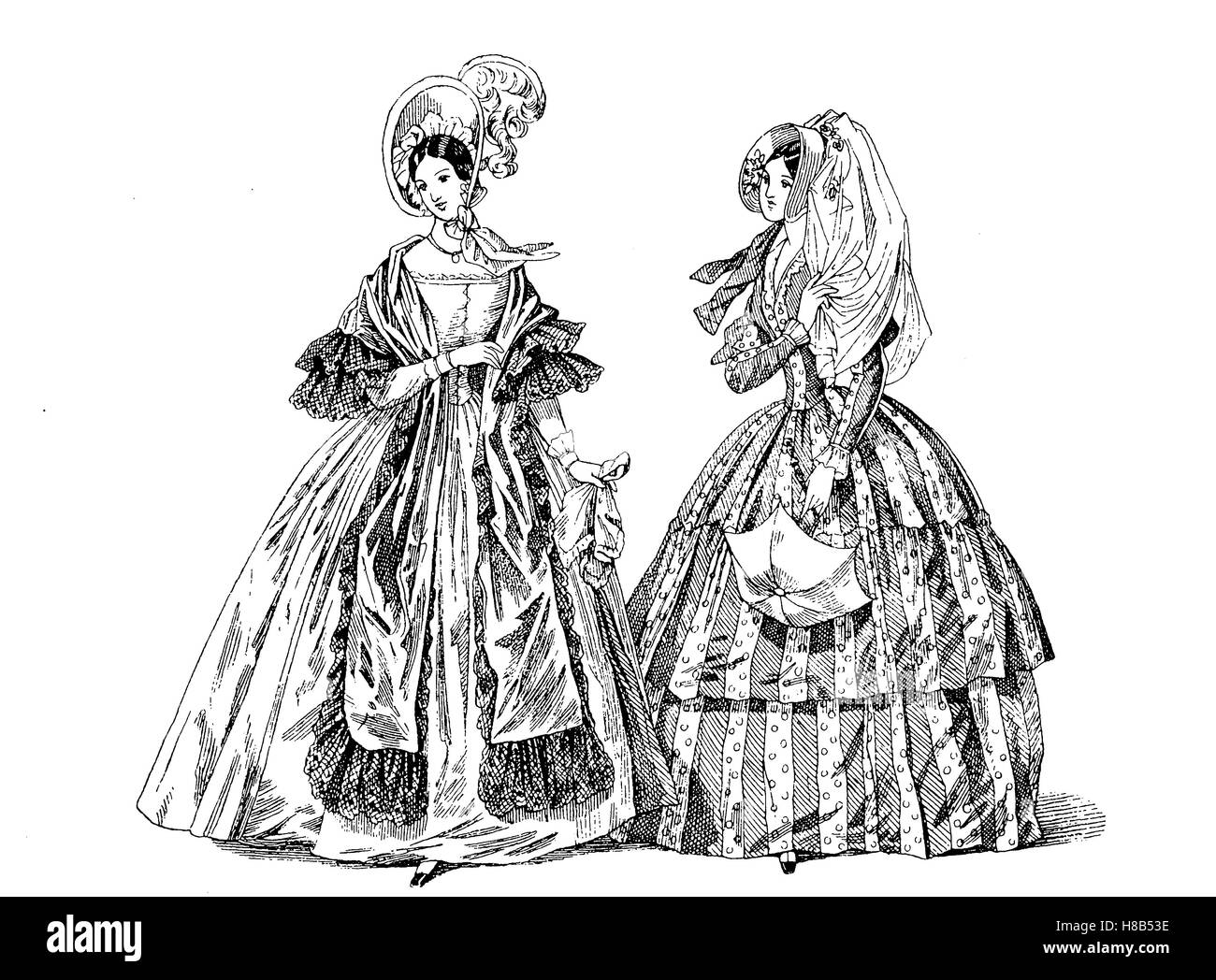 Lady's fashion entre 1837 et 1842, la France, l'histoire de la mode, des costumes story Banque D'Images