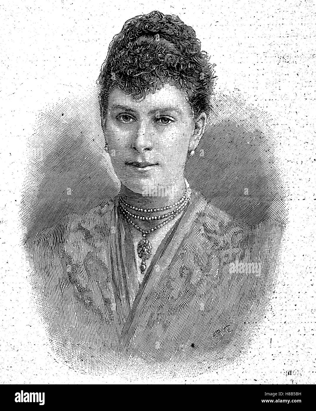 Mary de Teck, Victoria Mary Augusta Louise Olga Pauline Claudine Agnes ; 26 mai 1867 - 24 mars 1953, a été Reine consort du Royaume-Uni et les Dominions britanniques, et l'Impératrice consort de l'Inde, gravure sur bois de 1892 Banque D'Images