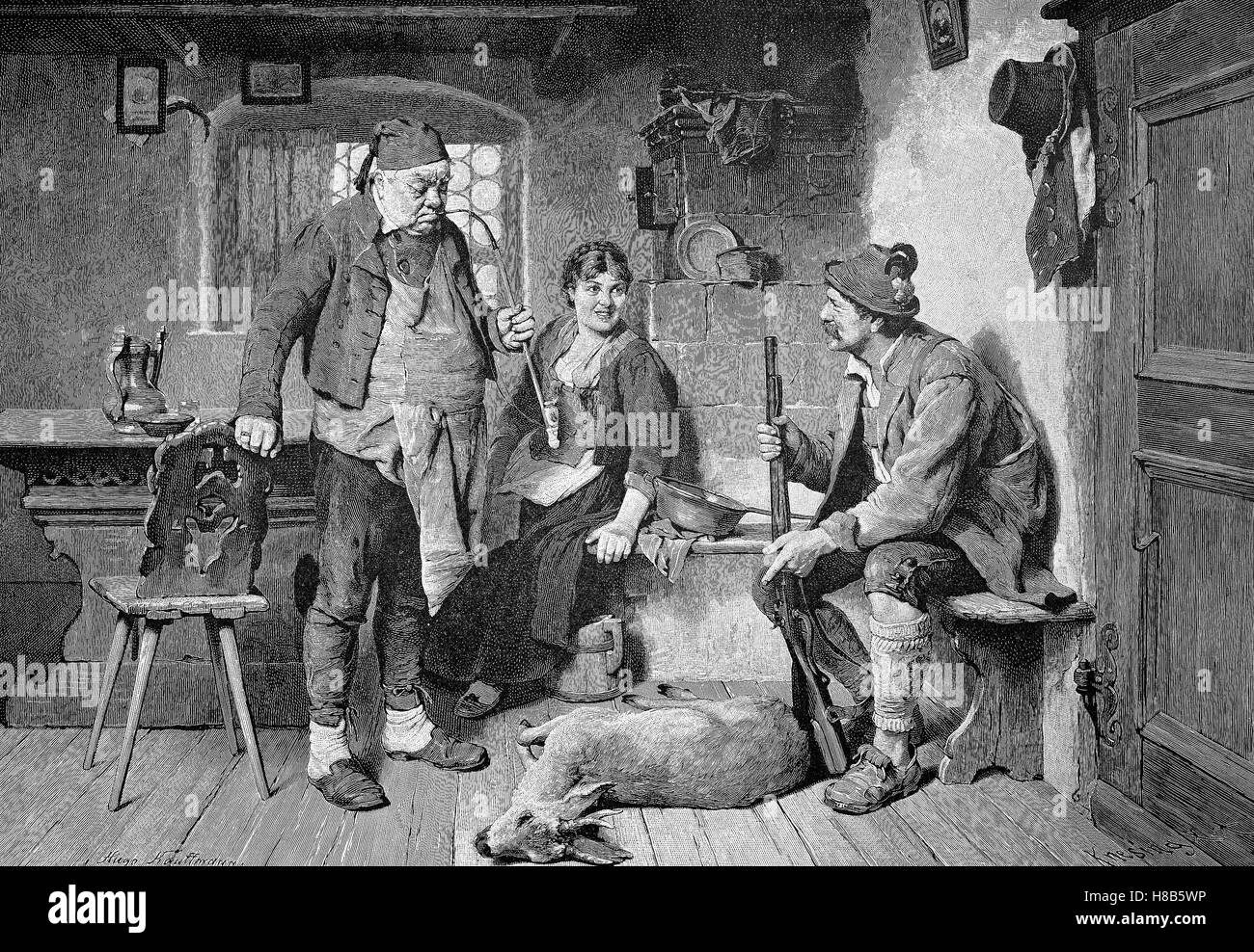 Hunter a été tué un chevreuil, gravure sur bois à partir de 1892 accueil Banque D'Images
