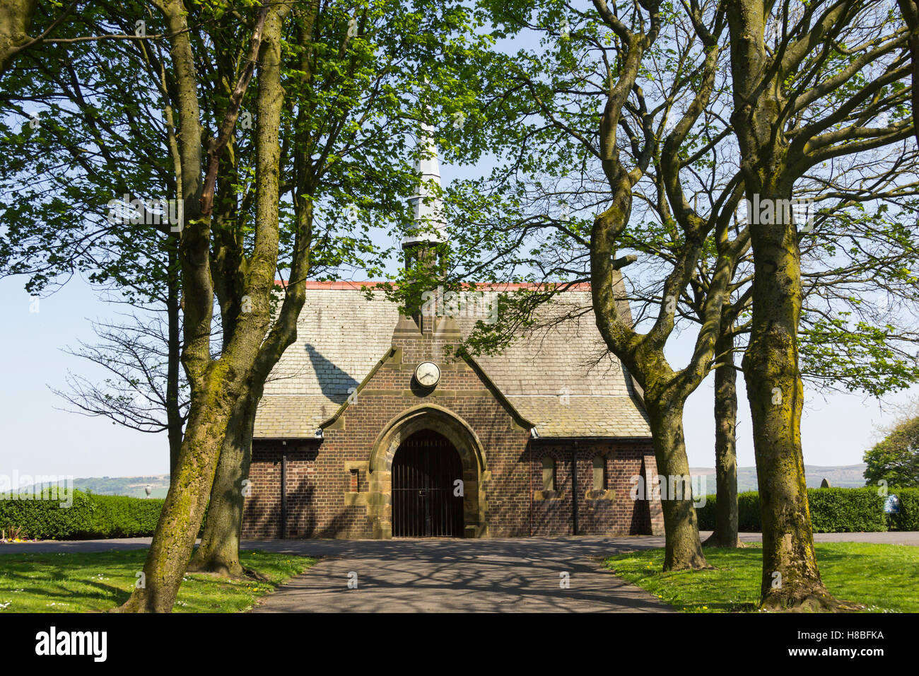 La chapelle du cimetière au village de Blackrod, près de Bolton, Lancashire. Banque D'Images