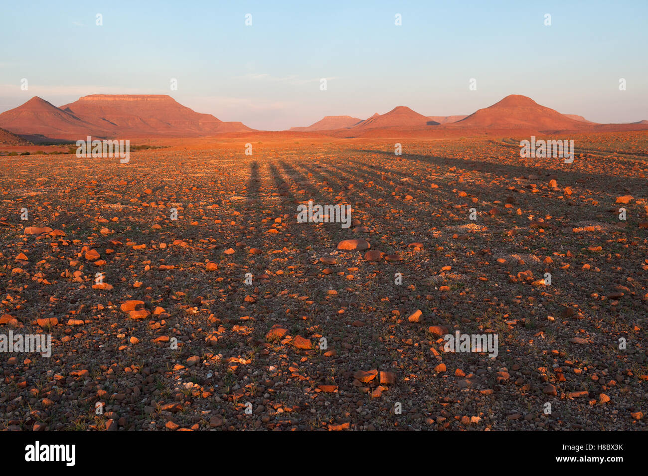 Vue panoramique du paysage du Damaraland et les ombres Banque D'Images
