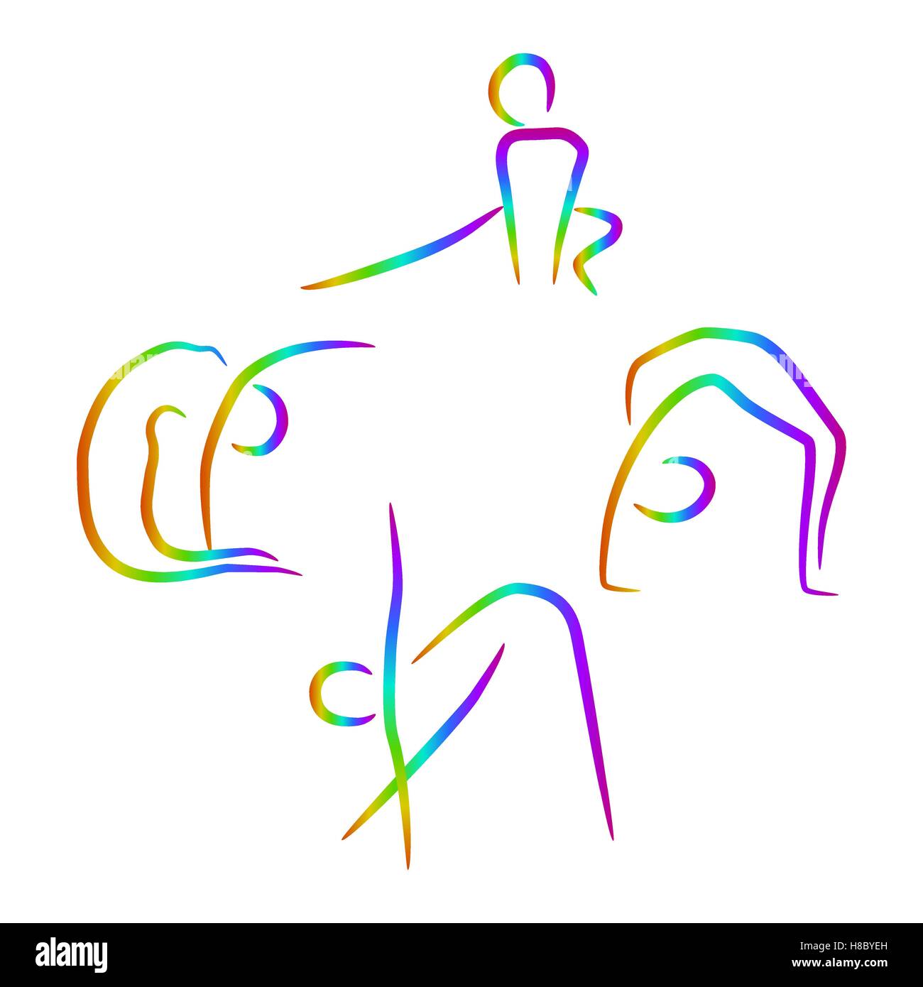 Simple woman silhouettes dans différentes poses. Logo Vector concept illustration pour centre de remise en forme, club de sport, centre de santé etc. Illustration de Vecteur