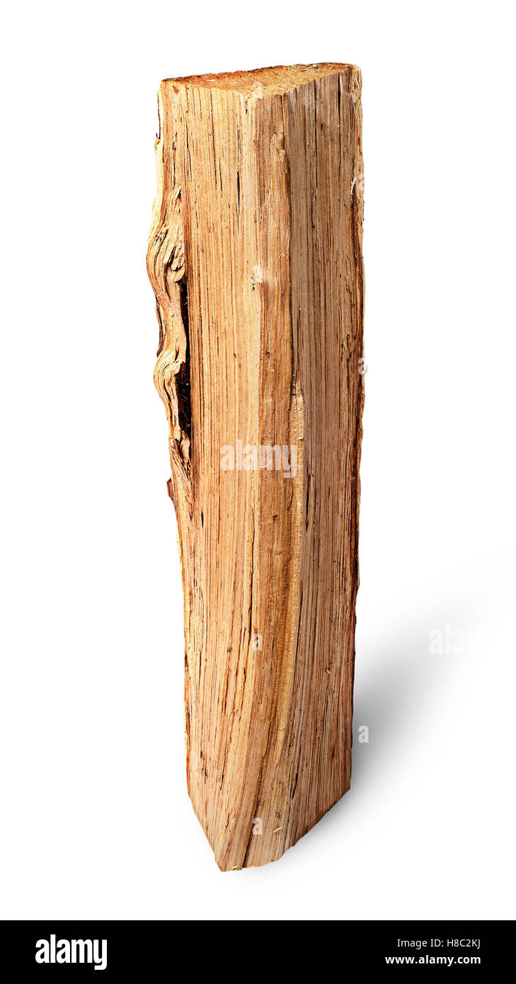 Seul tronc de bois verticalement isolé sur fond blanc Banque D'Images