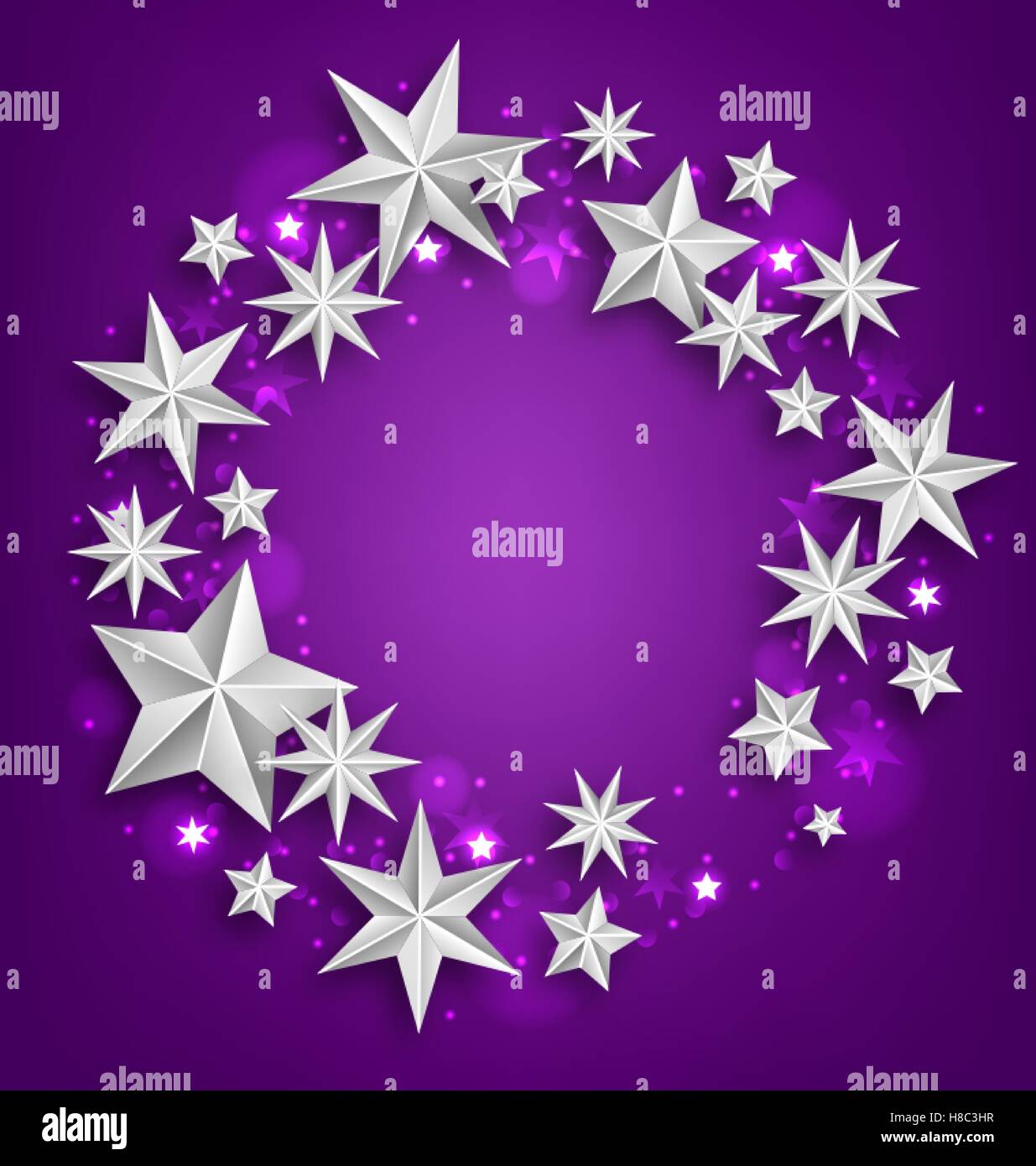 Résumé Illustration ronde Accueil Cadre fait d'étoiles d'argent. Copie de l'espace pour votre texte - Vector Illustration de Vecteur