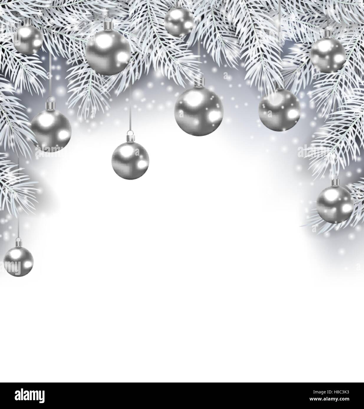 Illustration Nouvelle Année Il neige fond avec l'argent des boules de Noël, copie de l'espace pour votre texte - Vector Illustration de Vecteur