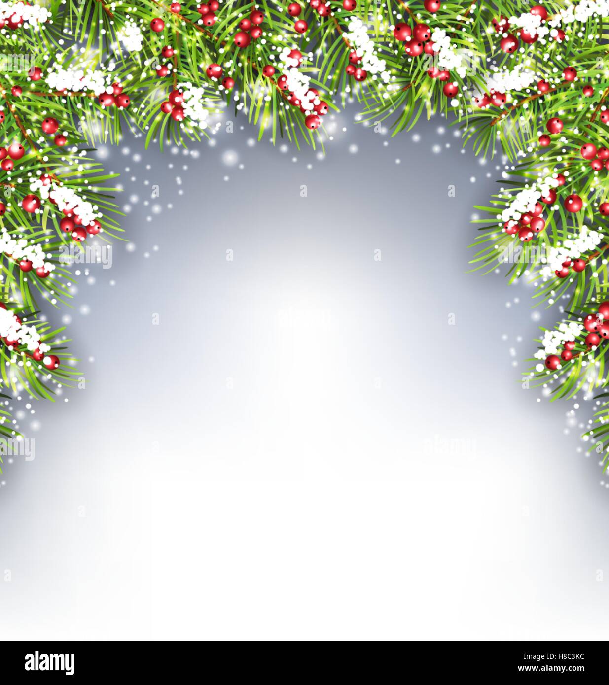 Maison de vacances Illustration décoration avec des branches de sapin et des baies de houx, copie de l'espace pour votre texte - Vector Illustration de Vecteur