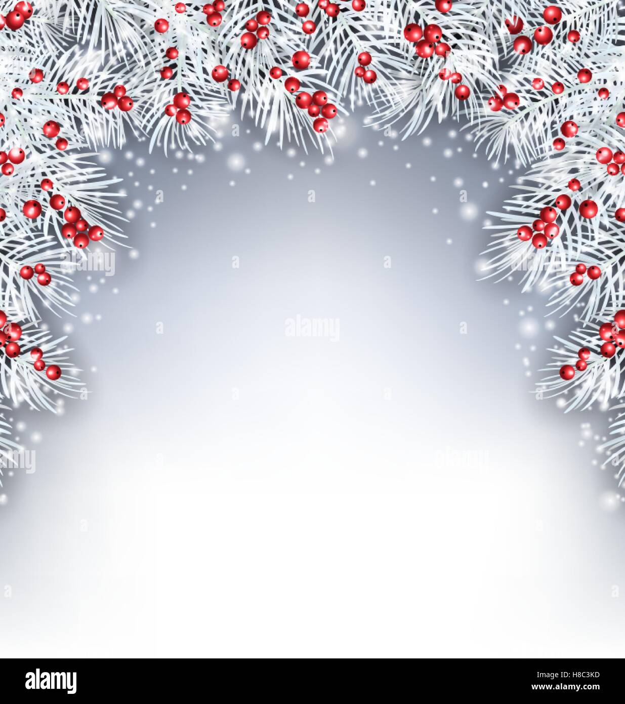 Arrière-plan de l'illustration avec des brindilles de sapin et des baies de houx, copie de l'espace pour votre texte - Vector Illustration de Vecteur