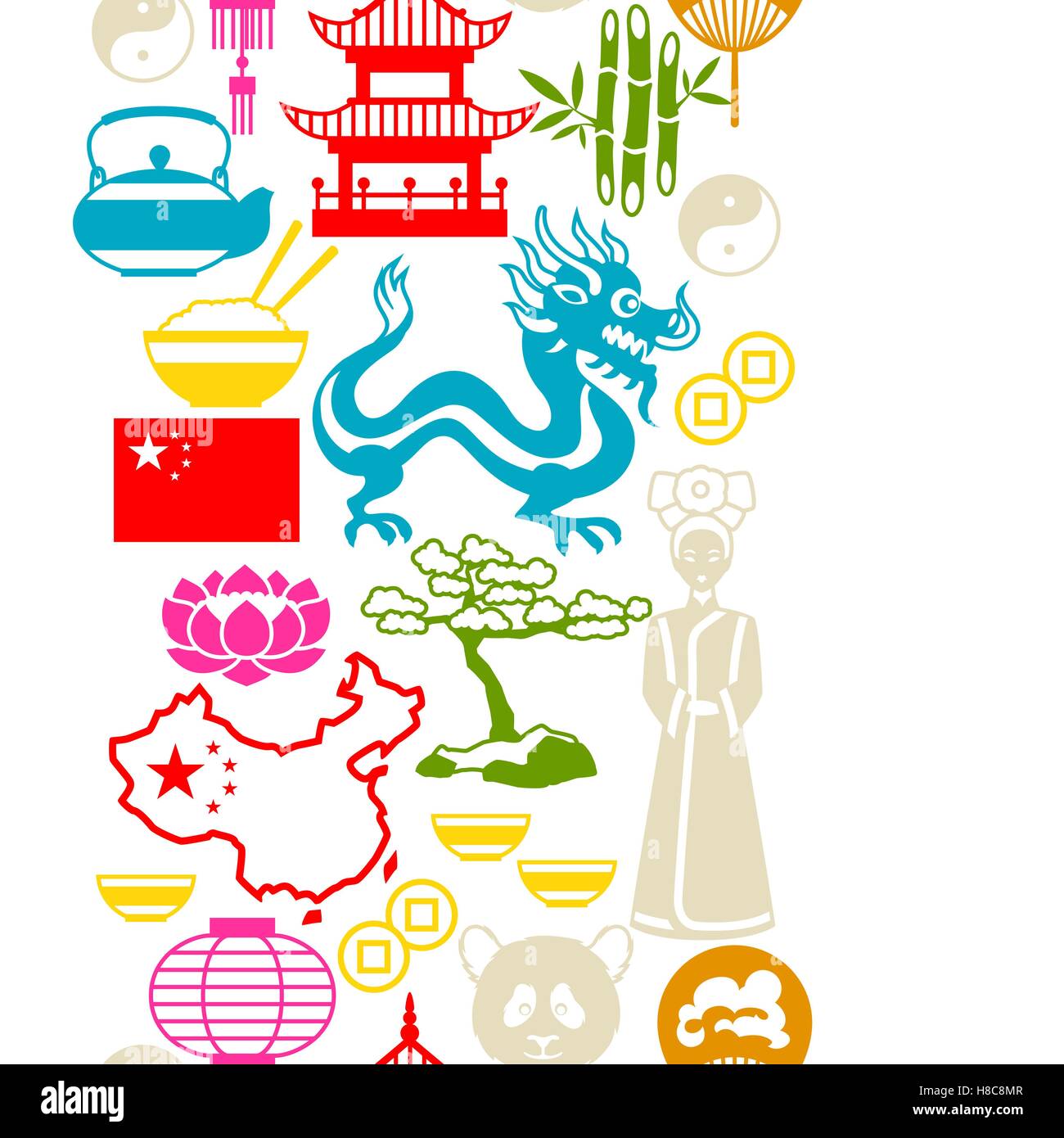 Chine modèle transparent. Symboles chinois et d'objets Illustration de Vecteur