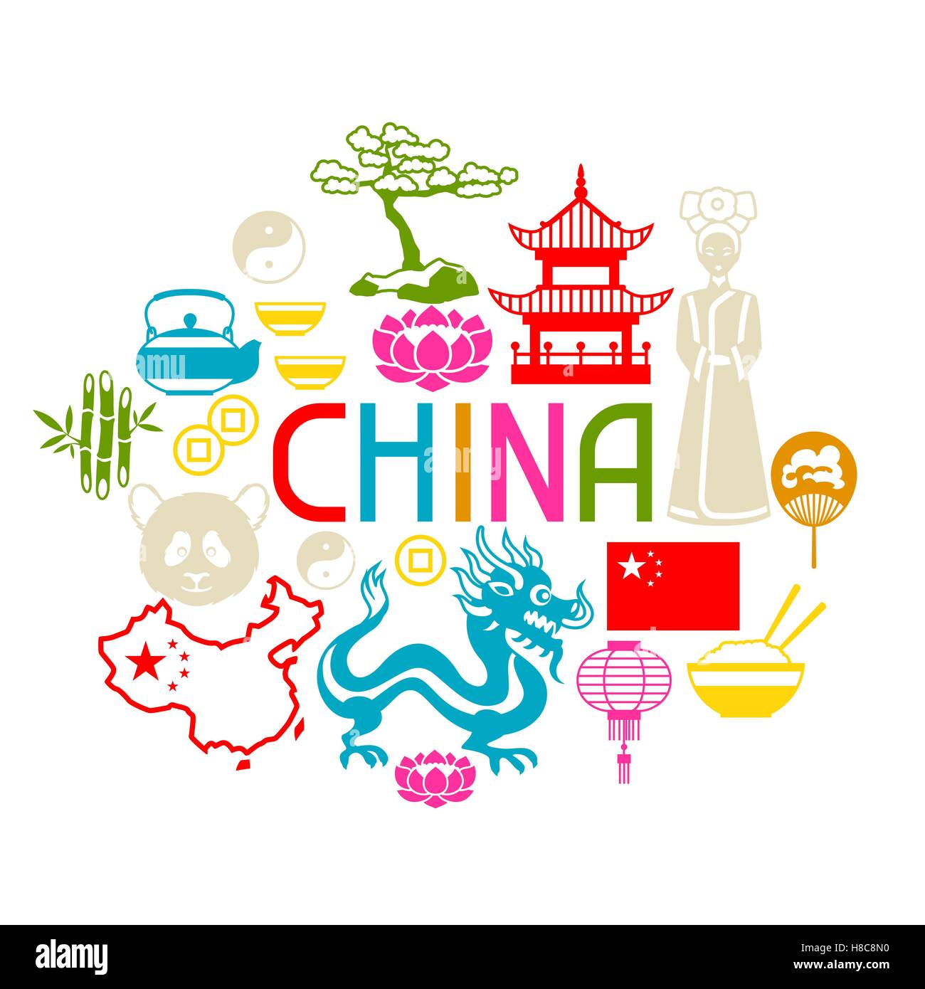 La conception d'arrière-plan de la Chine. Symboles chinois et d'objets Illustration de Vecteur
