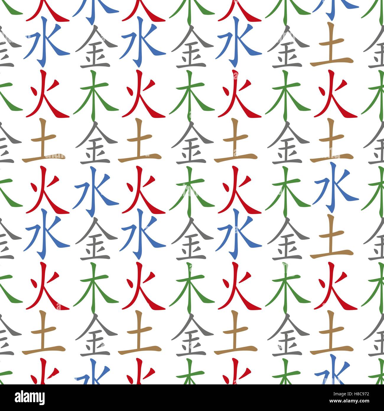 Cinq éléments de Feng Shui - modèle sans couture Wu Xing chinois symboles.  La traduction des hiéroglyphes chinois- bois, feu, terre, métal Image  Vectorielle Stock - Alamy