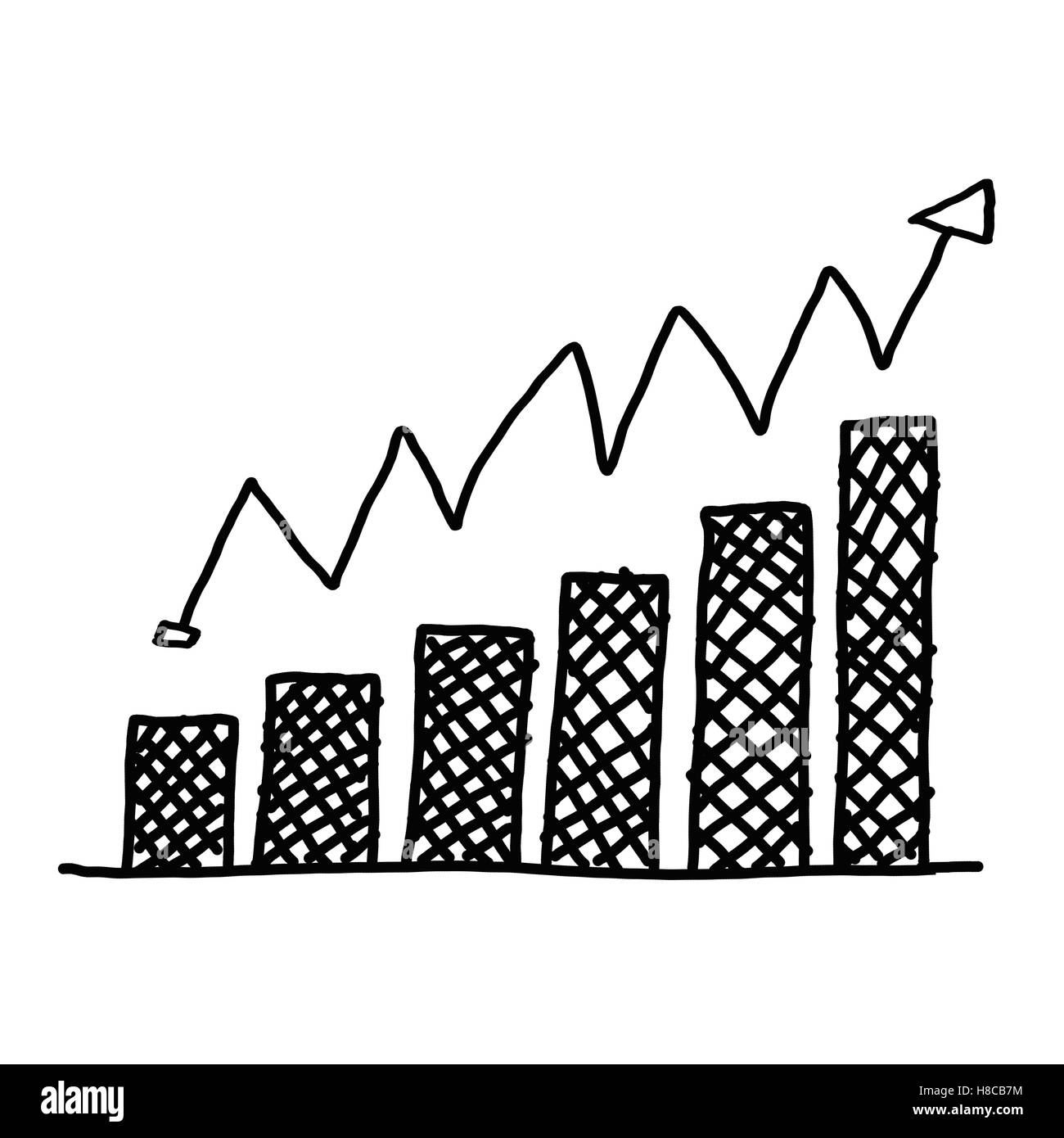 La main d'un graphique à barres d'affaires montrent au concept d'un traitement de données sur le fond blanc. Banque D'Images