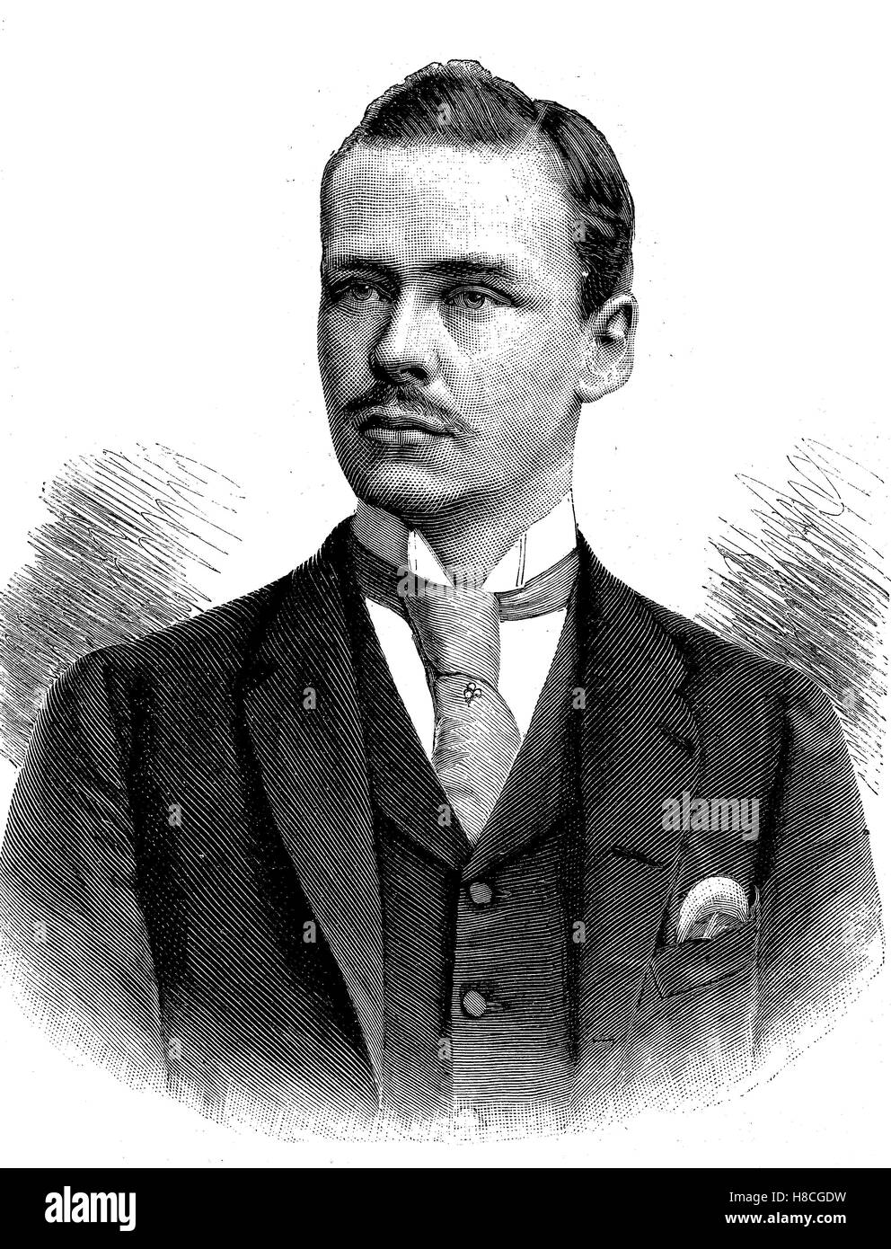 Ernest Louis Charles Albert William, Allemand : Ernst Ludwig Karl Albrecht Wilhelm ; 25 novembre 1868 - 9 octobre 1937, était le dernier Grand-duc de Hesse et Rhin de 1892 à 1918, gravure sur bois de 1892 Banque D'Images