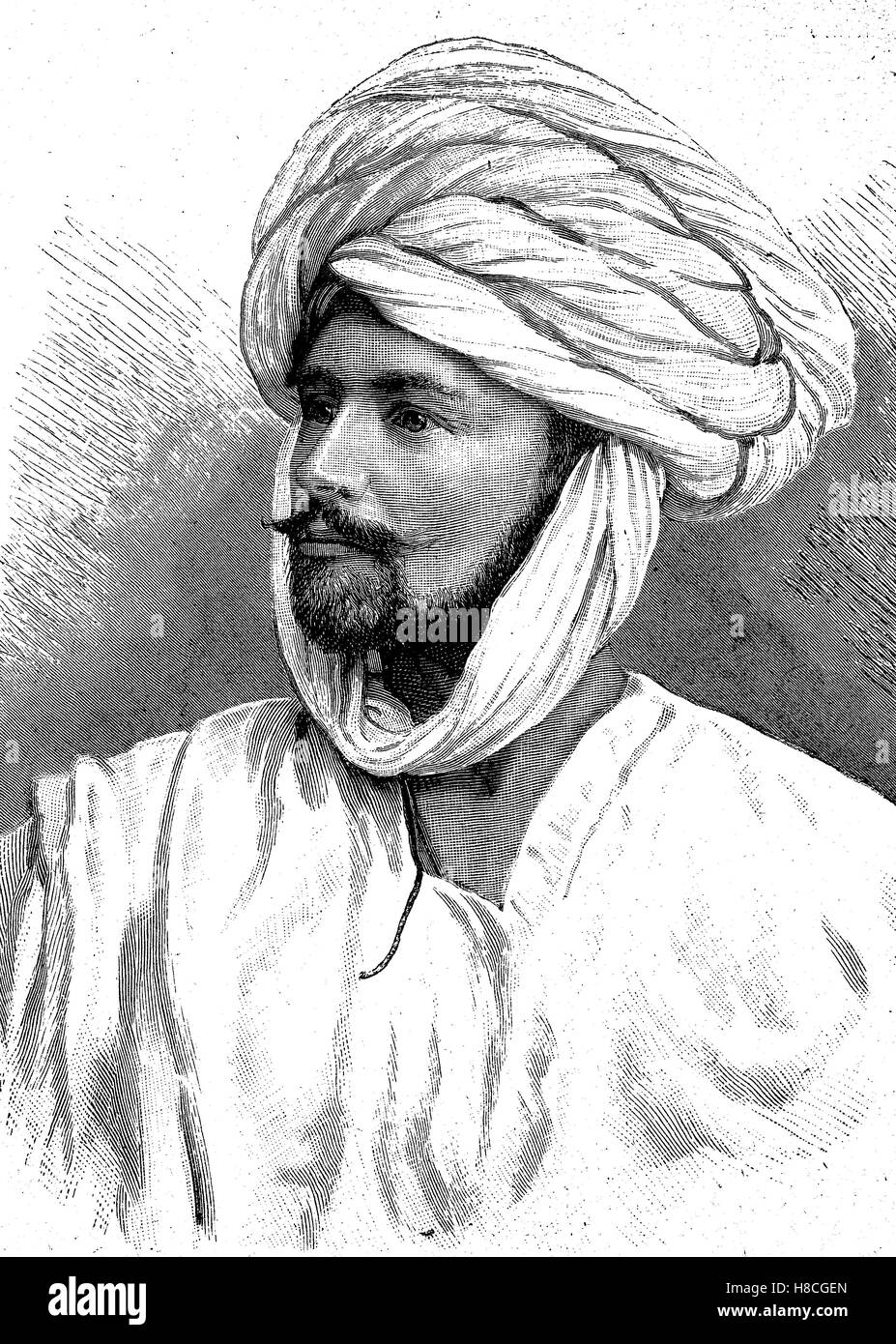 Eugen Zintgraff, né le 16 janvier 1858 à Düsseldorf, est mort le 4 décembre 1897 à Tenerife, était un explorateur allemand, gravure sur bois de 1892 Banque D'Images