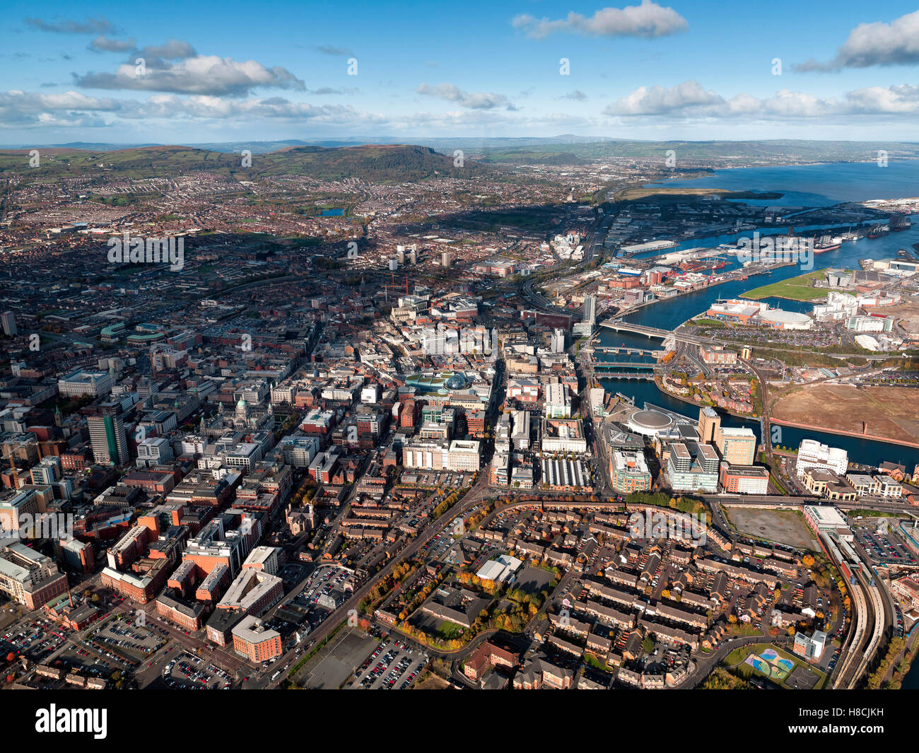 Vue aérienne de centre-ville de Belfast, Irlande du Nord Banque D'Images