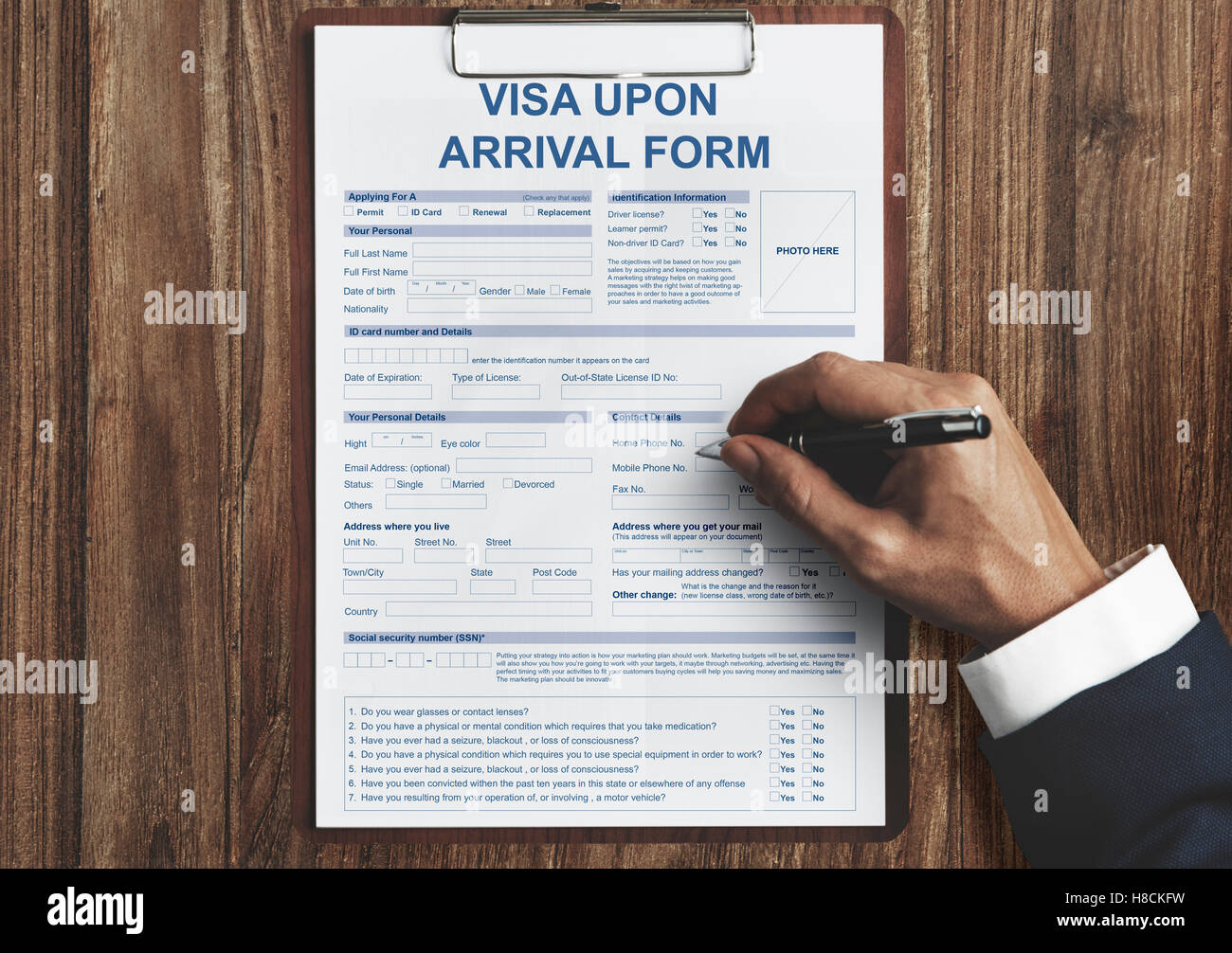 Formulaire de visa à l'arrivée du concept d'immigration Banque D'Images