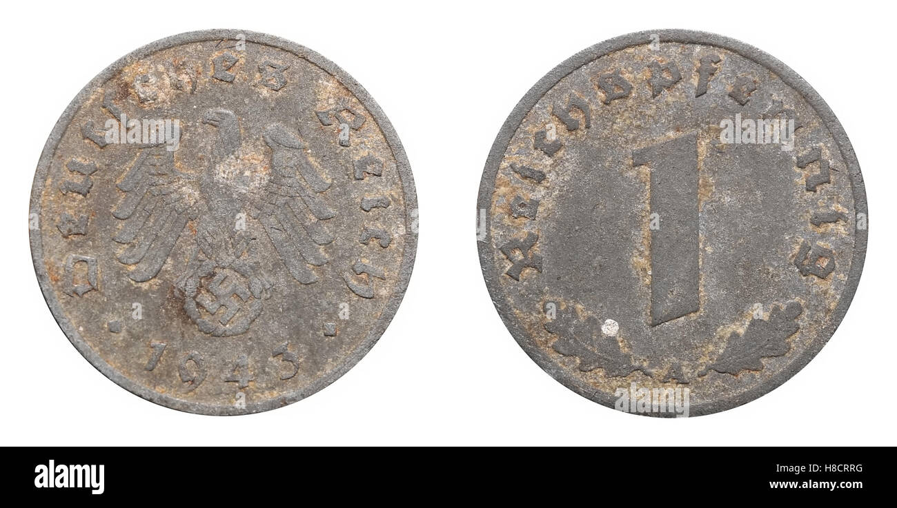 Un Reichspfennig coin autrefois utilisé dans l'Allemagne nazie. Banque D'Images
