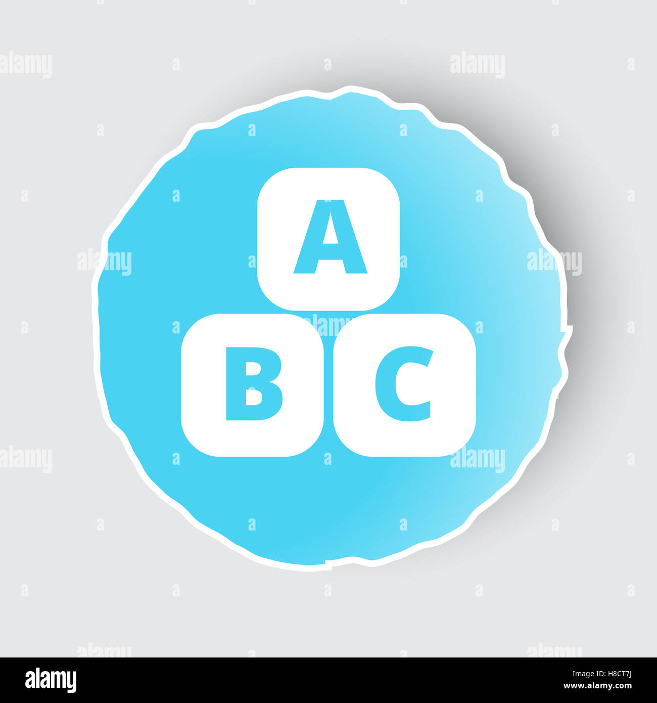 Bouton bleu avec les blocs Abc icône sur blanc. Banque D'Images