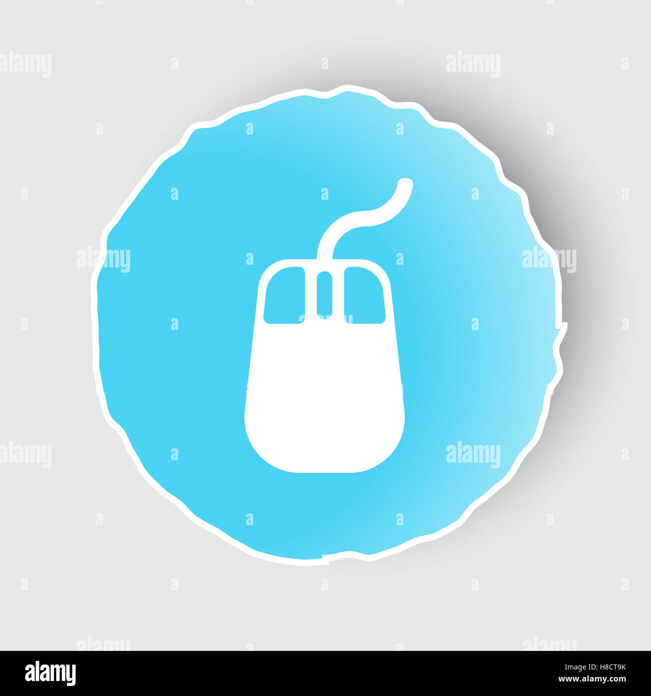 Bouton bleu avec l'icône de l'application de la souris sur le blanc. Banque D'Images