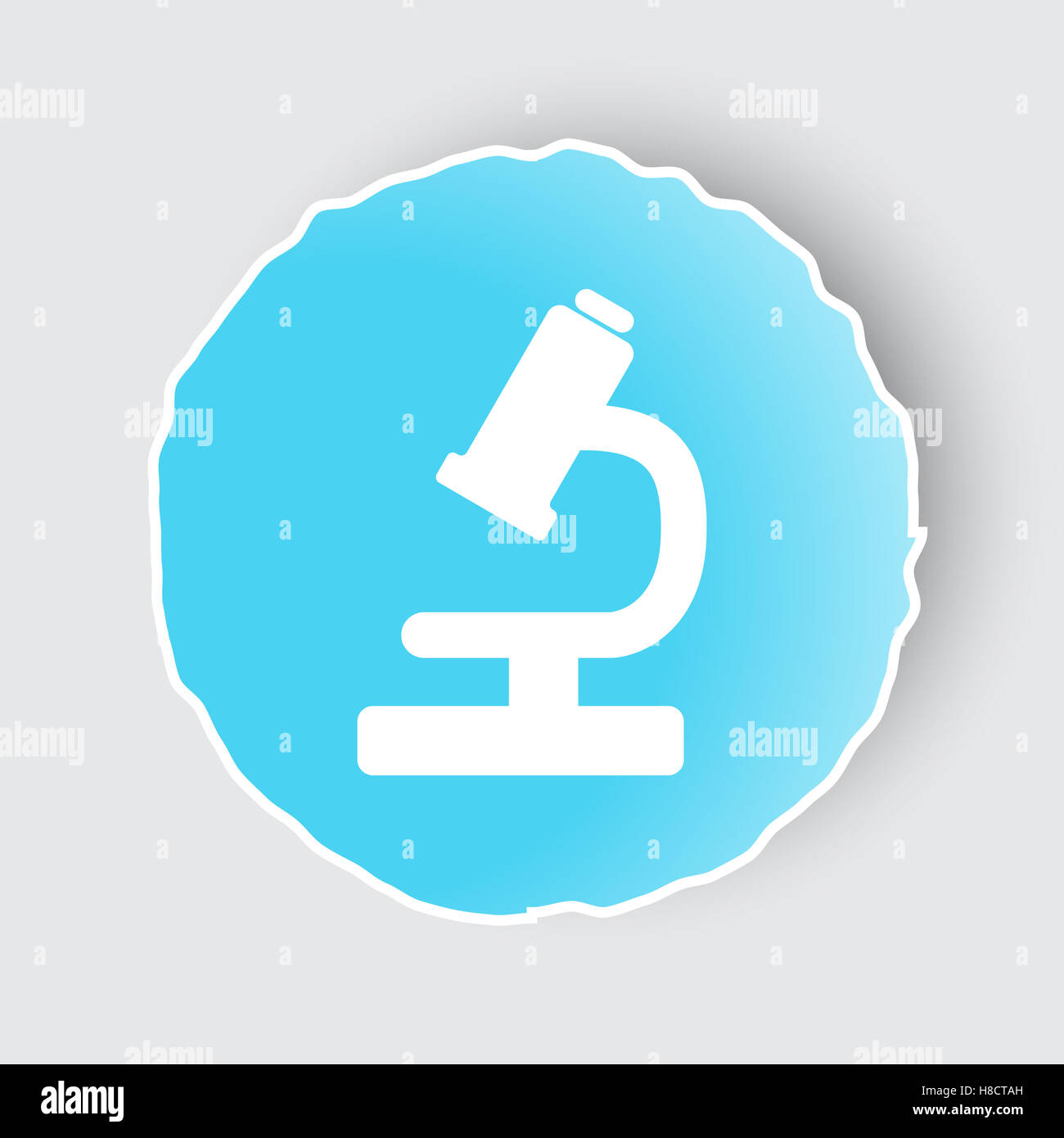 Bouton bleu avec Microscope icône sur blanc. Banque D'Images