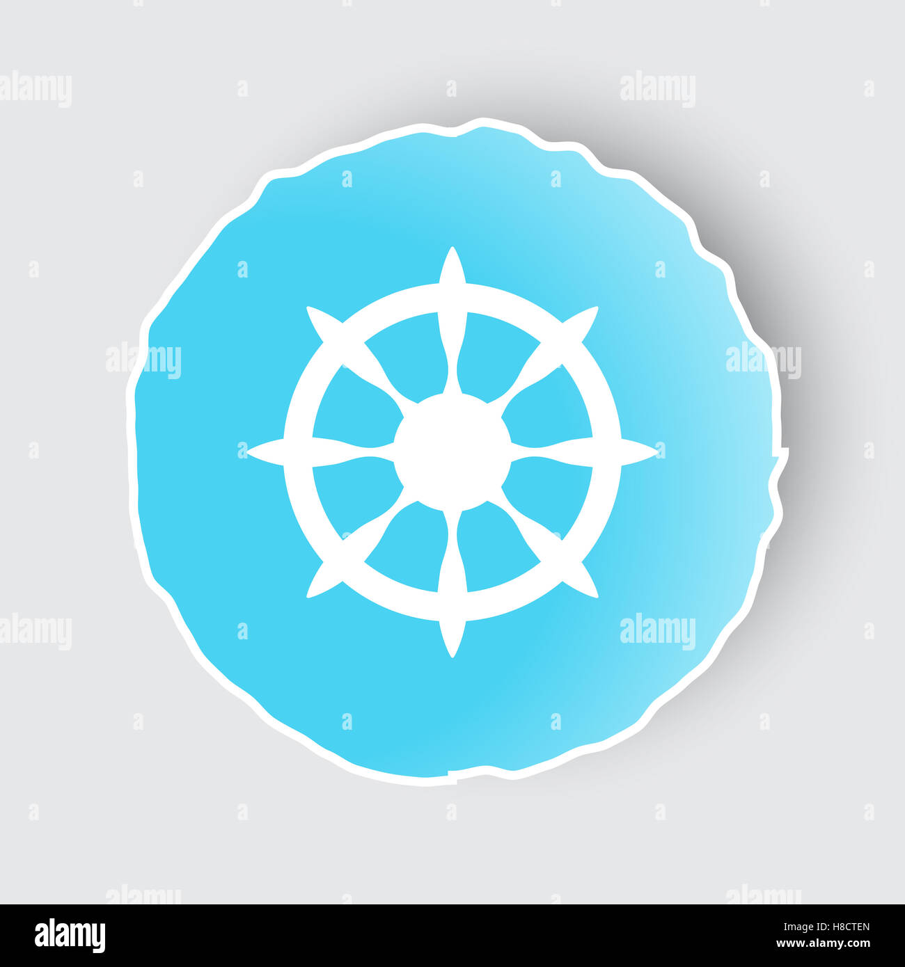 Bouton bleu avec voile blanc sur l'icône de roue. Banque D'Images