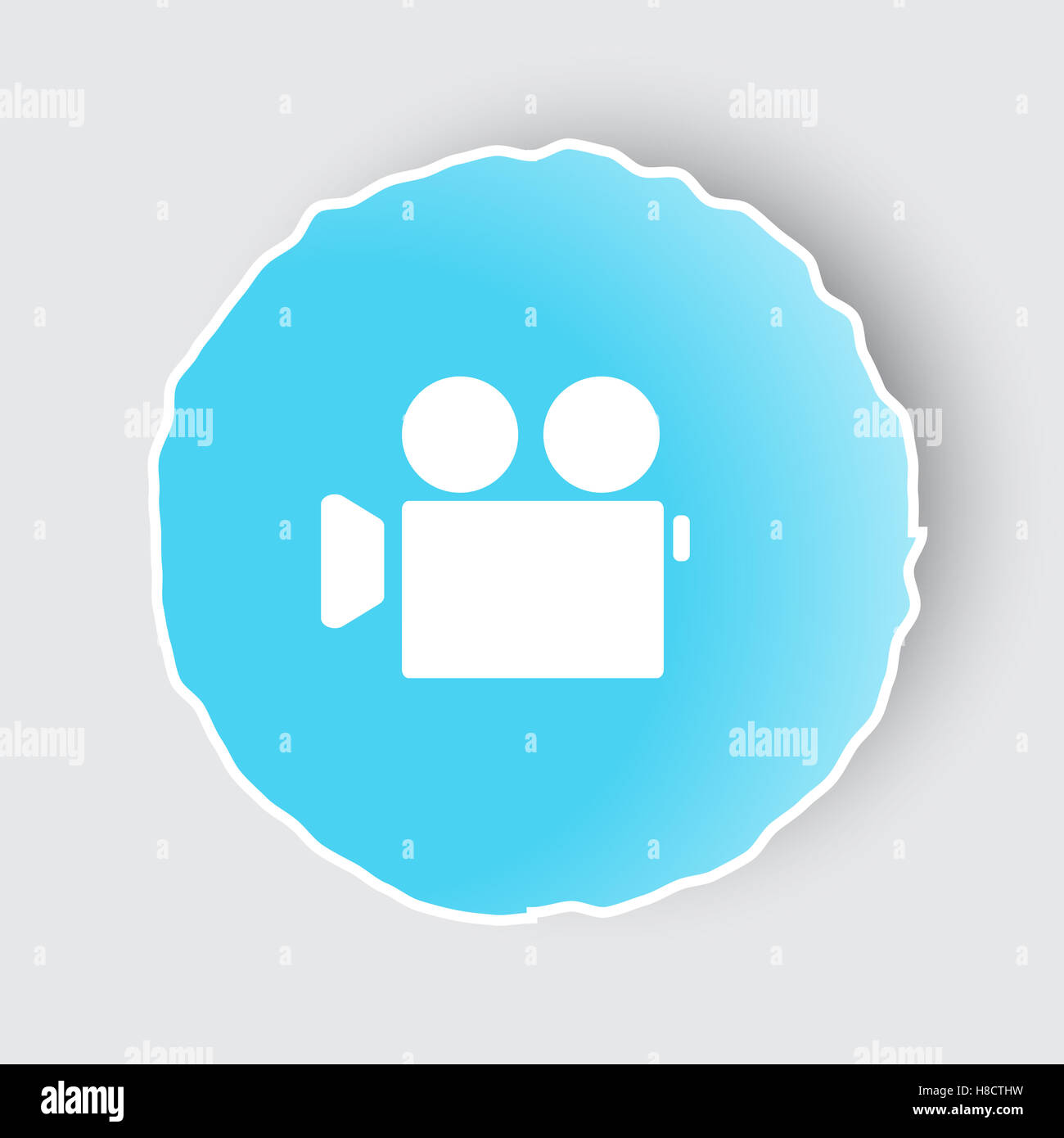 App bleu bouton avec l'icône de caméra vidéo sur blanc. Banque D'Images
