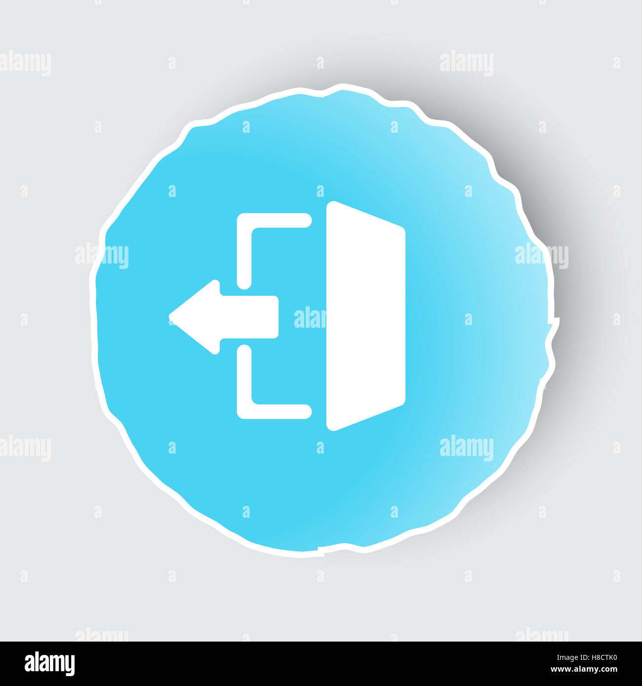 Bouton bleu app avec icône Sortie sur blanc. Banque D'Images