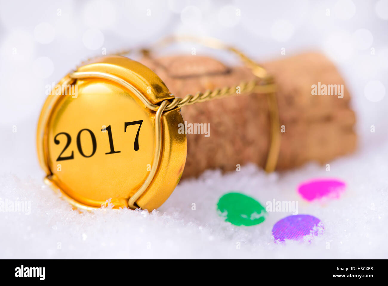 Bouchon de champagne avec date de l'année 2017 Banque D'Images