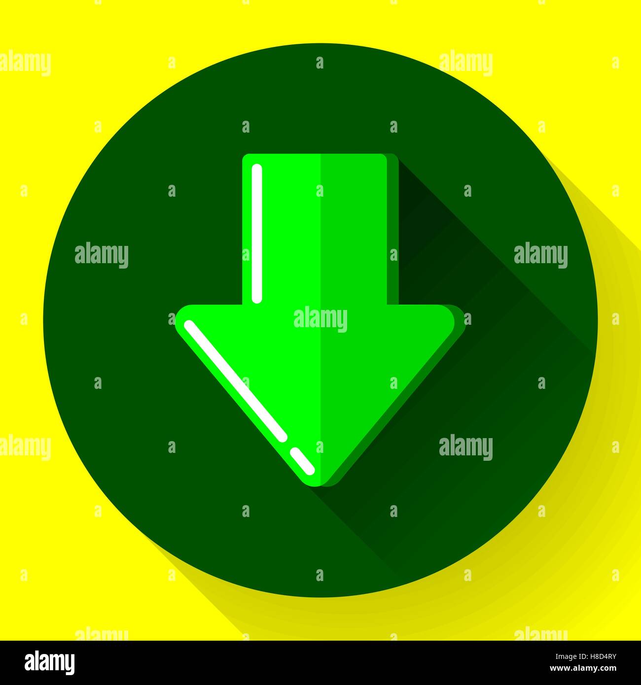 L'icône de téléchargement vert et bouton Télécharger. Tour symbole de charge. Télévision style design. Illustration de Vecteur