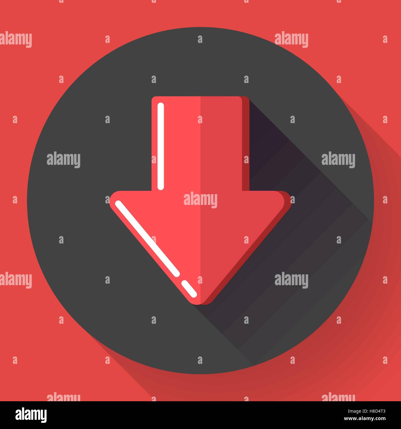 L'icône de téléchargement rouge et bouton Télécharger. Tour symbole de charge. Télévision style design. Illustration de Vecteur