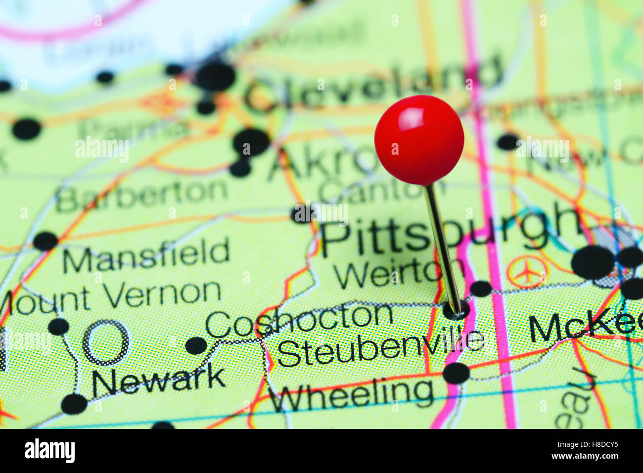 Steubenville coincé sur une carte de l'Ohio, USA Banque D'Images