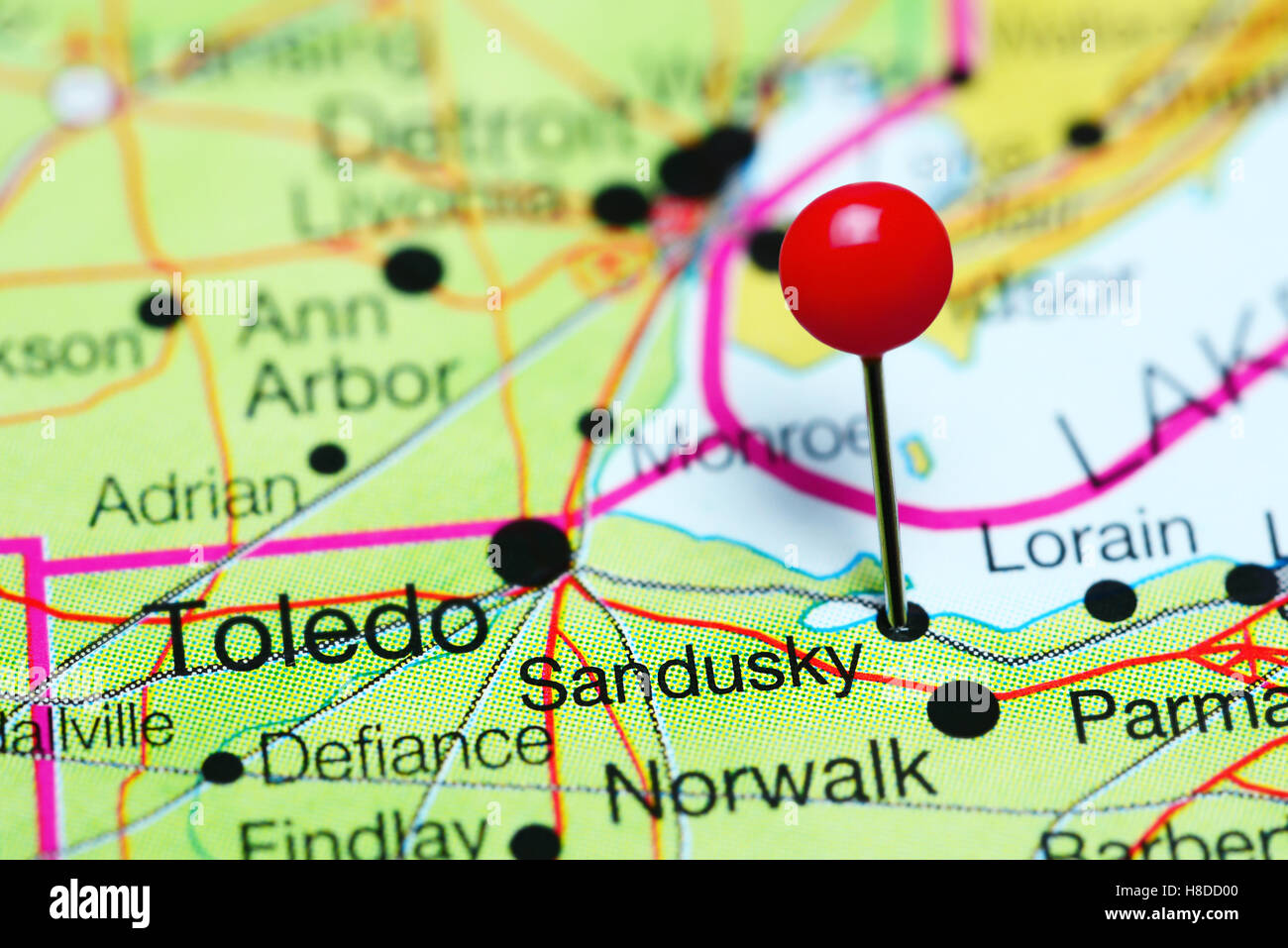 Sandusky sur une carte de l'Ohio, USA Banque D'Images