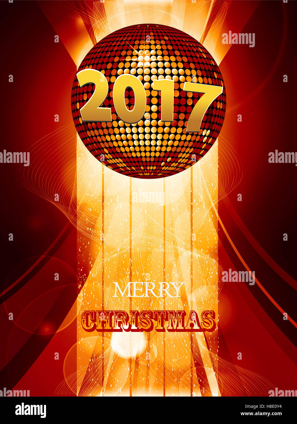 Or Noël arrière-plan lumineux avec boule disco 2017 Texte Date et les vagues Banque D'Images