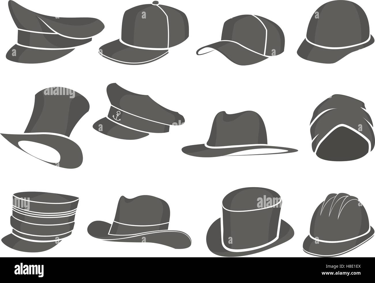 Ensemble de chapeaux plats gris militaire que civil Illustration de Vecteur