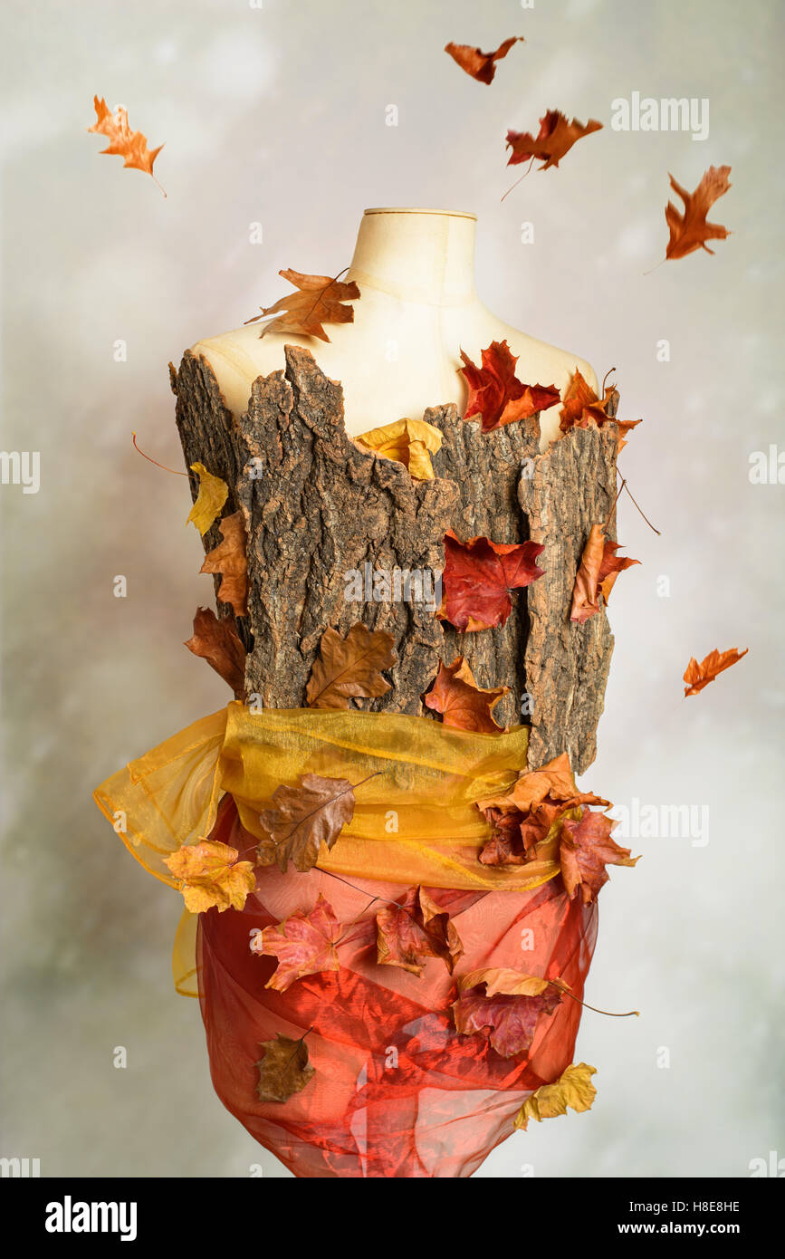 Close up de l'automne avec les feuilles qui tombent d'un mannequin Banque D'Images