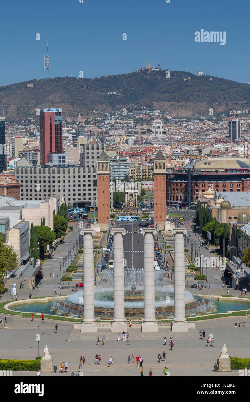 Voir à partir de la fontaine magique de Montjuic et Palace, Barcelone, Catalogne, Espagne, Europe Banque D'Images