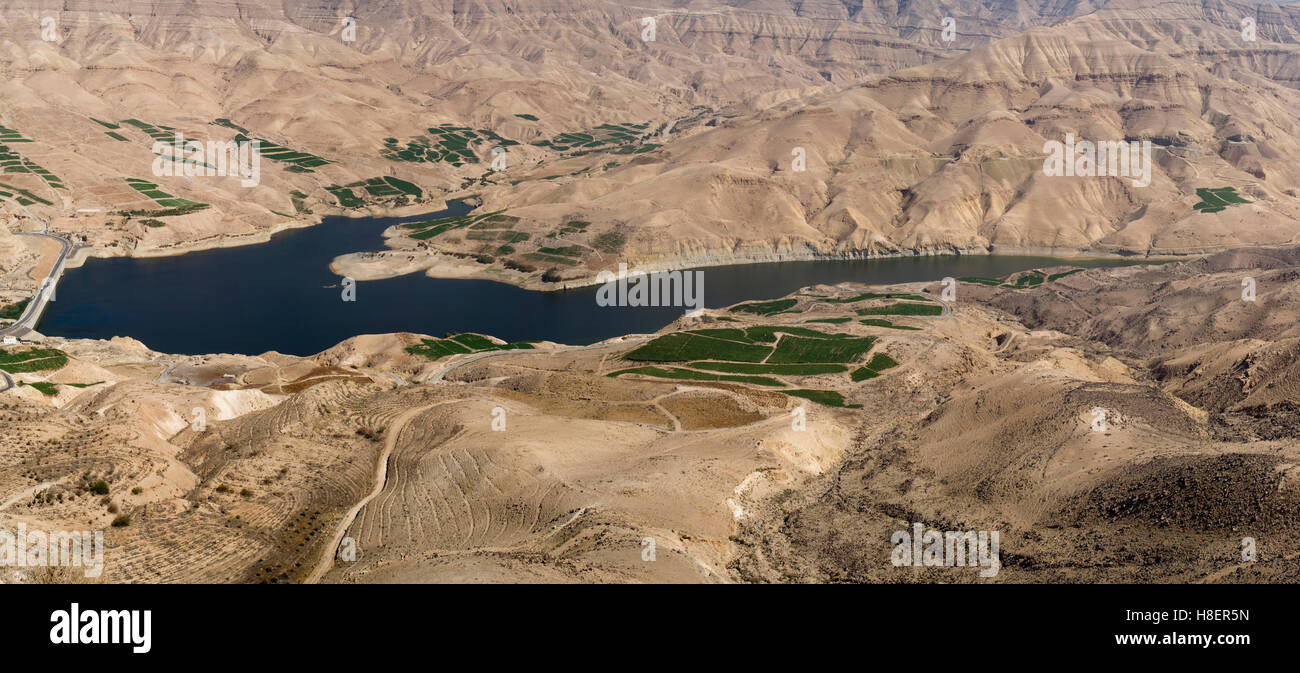 Wadi Mujib avec Mujib dam, Karak/Tafilah Province, Jordanie Banque D'Images