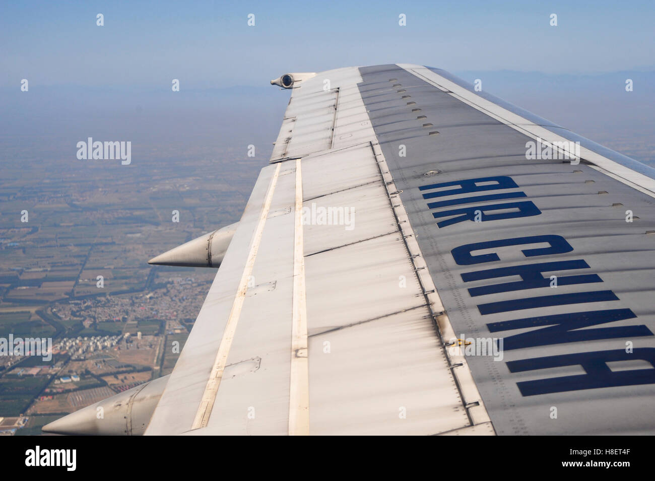 Aile d'un aéronef d'Air China Airlines, China, Asia Banque D'Images
