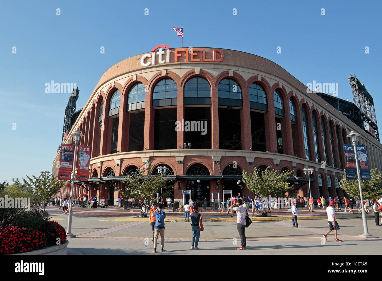 Vue extérieure du Citi Field, le stade de la MLB home New York Mets devant un jeu de 2016, New York, United States. Banque D'Images