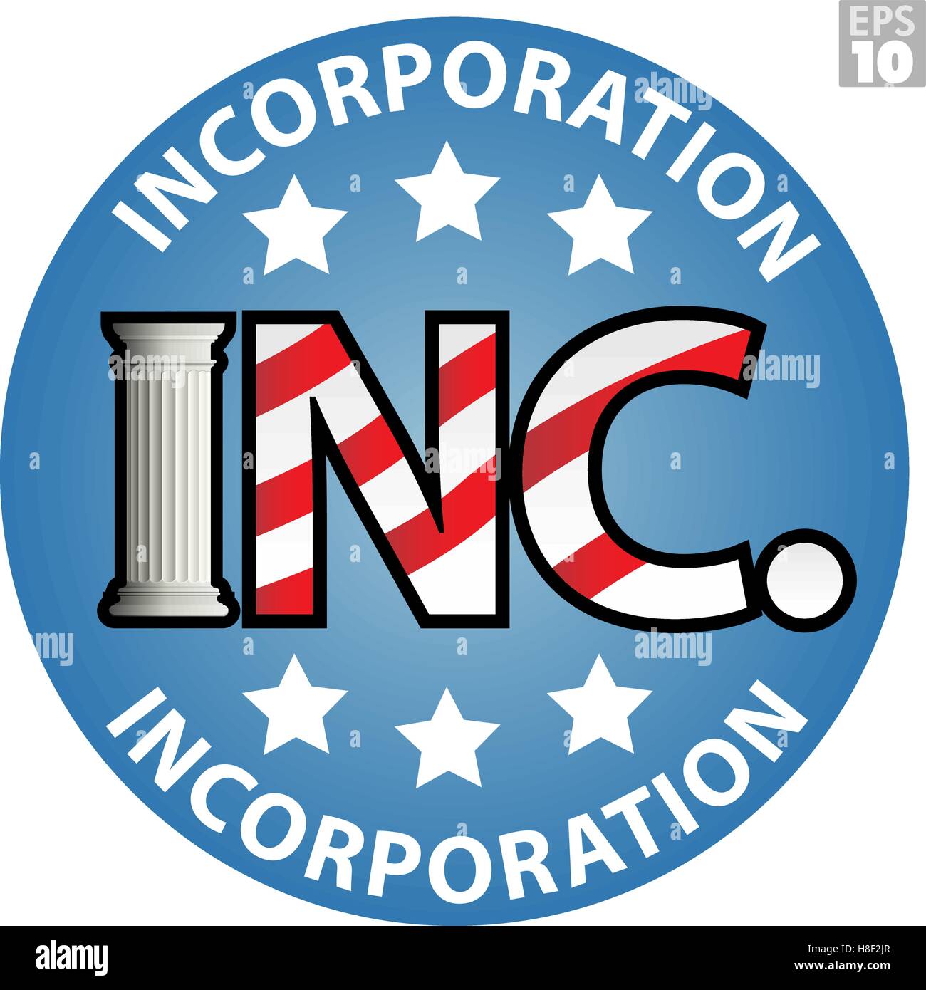 Emblème d'Incorporation avec motif drapeau américain et pilier grec Illustration de Vecteur